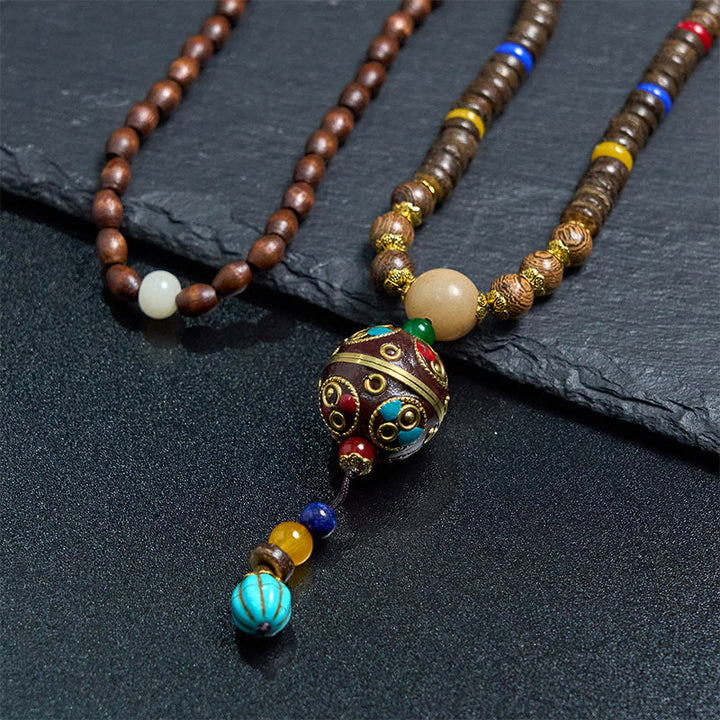 Collana con ciondolo in perline di rame, mantra luminoso, perline di rame, ciondolo in legno di Schima, fatto a mano in tibetano con Buddha Stones . - image 10