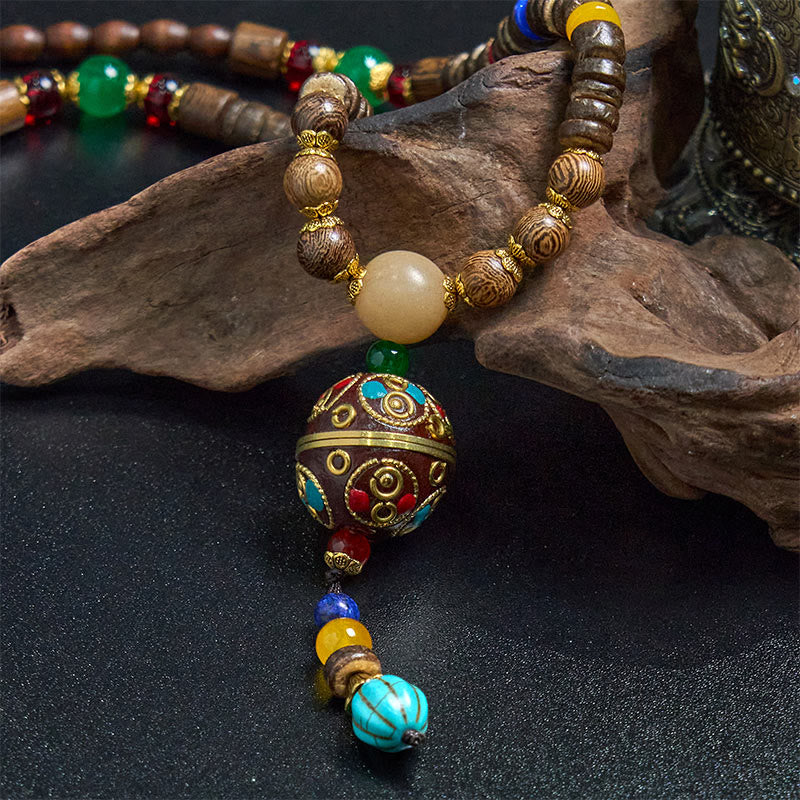 Collana con ciondolo in perline di rame, mantra luminoso, perline di rame, ciondolo in legno di Schima, fatto a mano in tibetano con Buddha Stones . - image 11