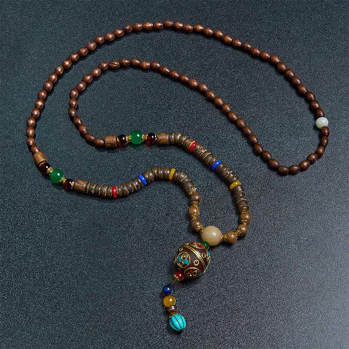 Collana con ciondolo in perline di rame, mantra luminoso, perline di rame, ciondolo in legno di Schima, fatto a mano in tibetano con Buddha Stones . - image 8
