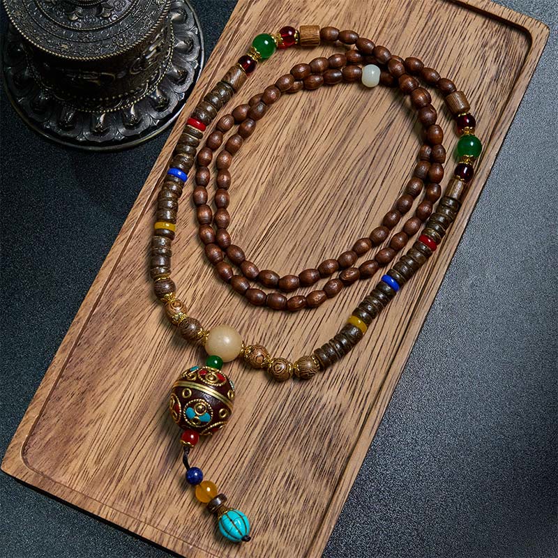 Collana con ciondolo in perline di rame, mantra luminoso, perline di rame, ciondolo in legno di Schima, fatto a mano in tibetano con Buddha Stones . - Perlina di legno e rame Schima - image 7