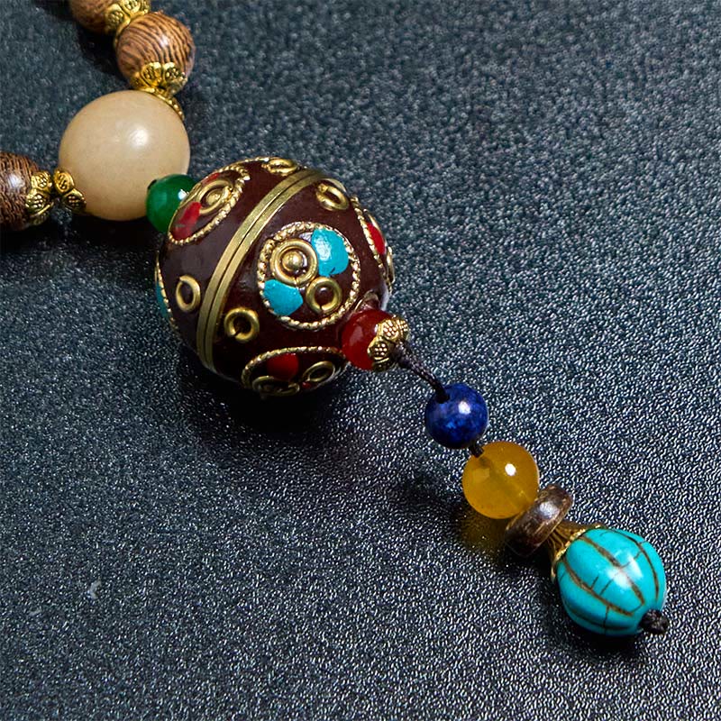 Collana con ciondolo in perline di rame, mantra luminoso, perline di rame, ciondolo in legno di Schima, fatto a mano in tibetano con Buddha Stones . - image 12