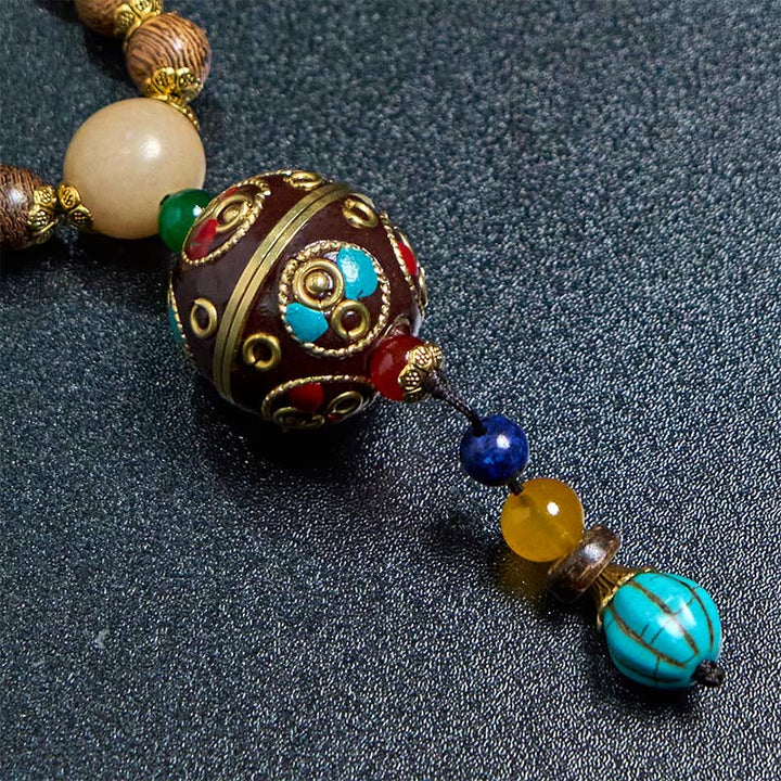 Collana con ciondolo in perline di rame, mantra luminoso, perline di rame, ciondolo in legno di Schima, fatto a mano in tibetano con Buddha Stones . - image 12