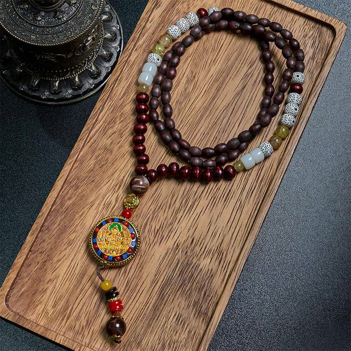 Buddha Stones di legno tibetane fatte a mano Om Mani Padme Hum Samantabhadra Bodhisattva Purezza Collana pendente - Om Mani Padme Hum e Samantabhadra Bodhisattva - image 0