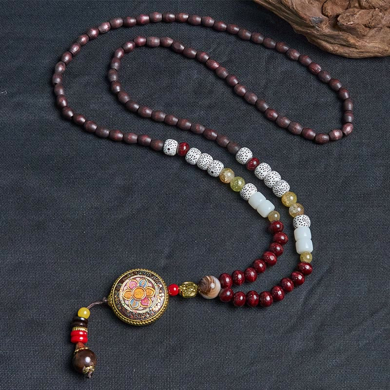 Buddha Stones di legno tibetane fatte a mano Om Mani Padme Hum Samantabhadra Bodhisattva Purezza Collana pendente - image 9