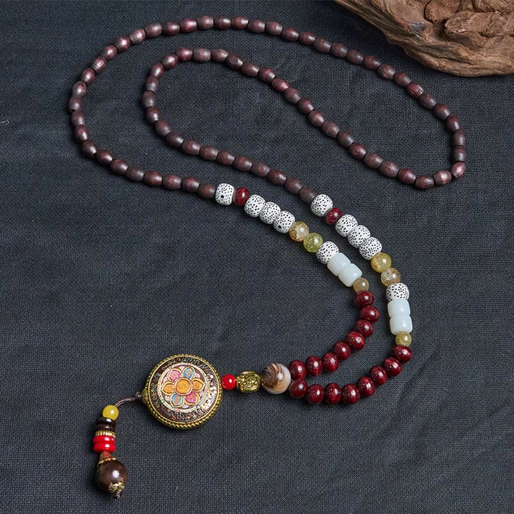 Buddha Stones di legno tibetane fatte a mano Om Mani Padme Hum Samantabhadra Bodhisattva Purezza Collana pendente - image 9