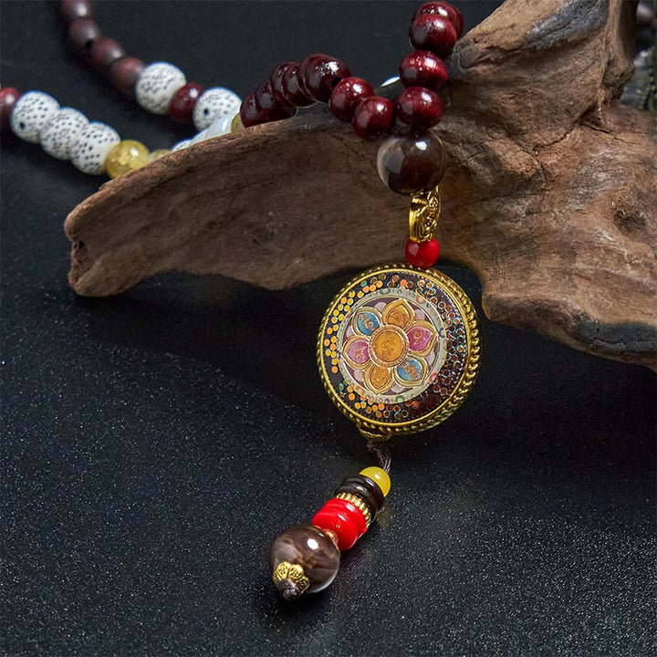 Buddha Stones di legno tibetane fatte a mano Om Mani Padme Hum Samantabhadra Bodhisattva Purezza Collana pendente - image 11