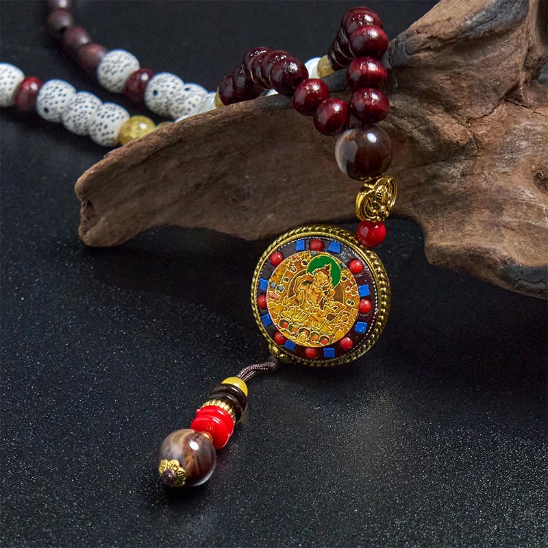 Buddha Stones di legno tibetane fatte a mano Om Mani Padme Hum Samantabhadra Bodhisattva Purezza Collana pendente - image 10