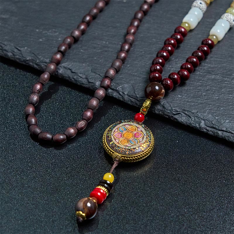 Buddha Stones di legno tibetane fatte a mano Om Mani Padme Hum Samantabhadra Bodhisattva Purezza Collana pendente - image 12