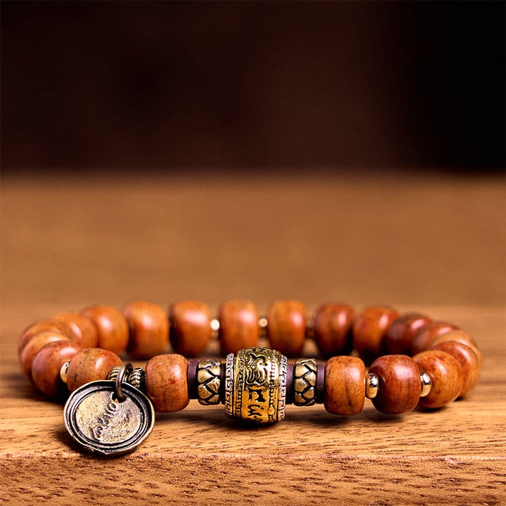 Braccialetto di protezione dalla fortuna in sanscrito OM con perline di osso di cammello tibetano naturale di Buddha Stones