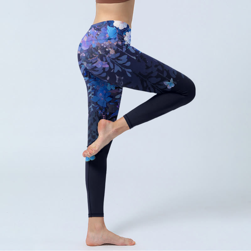 Leggings da palestra con stampa a farfalla e fiori viola Buddha Stones, pantaloni da yoga da donna - image 4