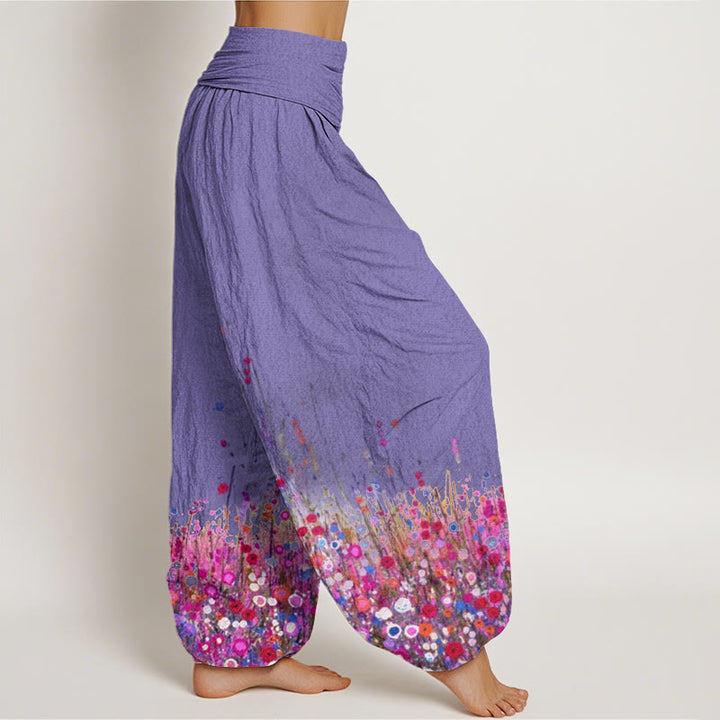 Pantaloni harem da donna con elastico in vita, in cotone, casual, con motivo di fiori selvatici colorati, motivo Buddha Stones - image 6