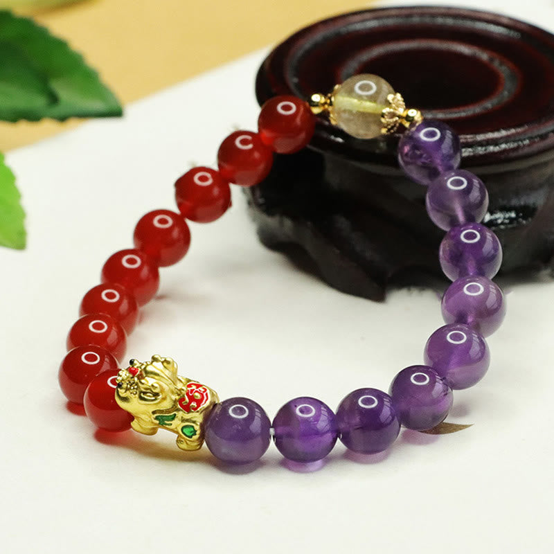 Bracciale Buddha Stones Pi Xiu Balance in ametista naturale e agata rossa