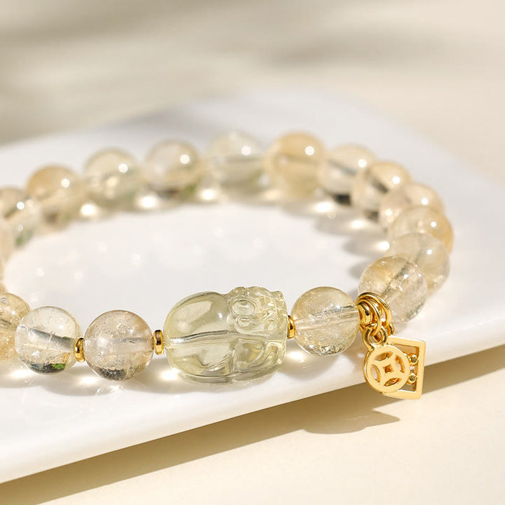 Bracciale di protezione per monete in rame PiXiu con citrino naturale Buddha Stones