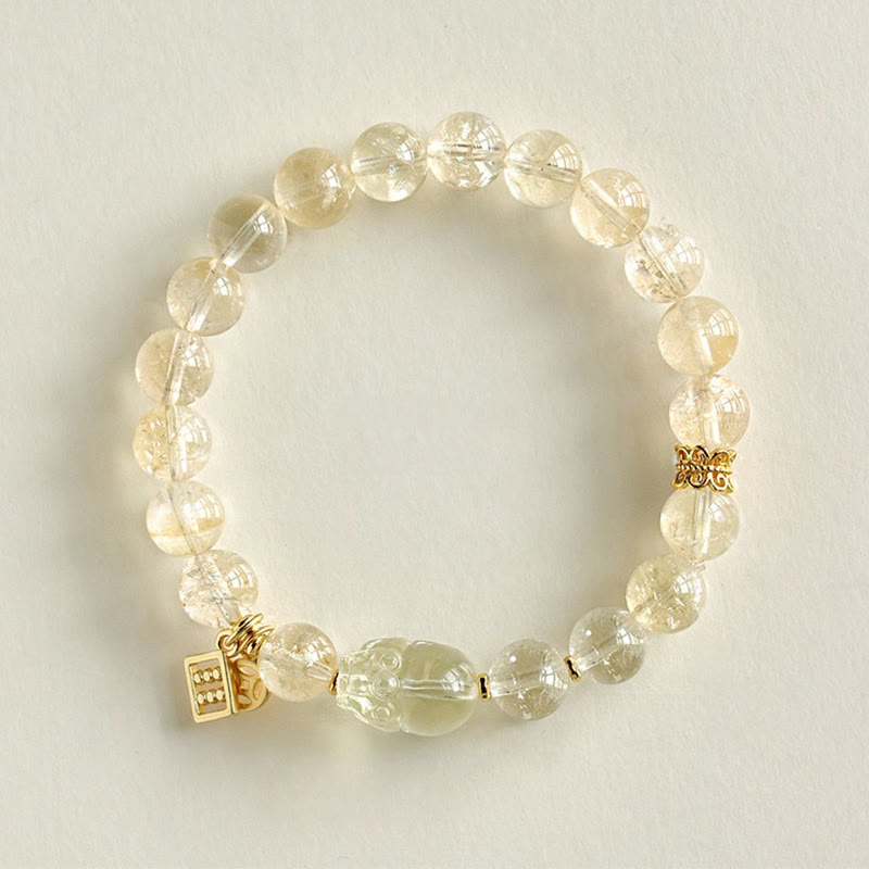 Bracciale di protezione per monete in rame PiXiu con citrino naturale Buddha Stones