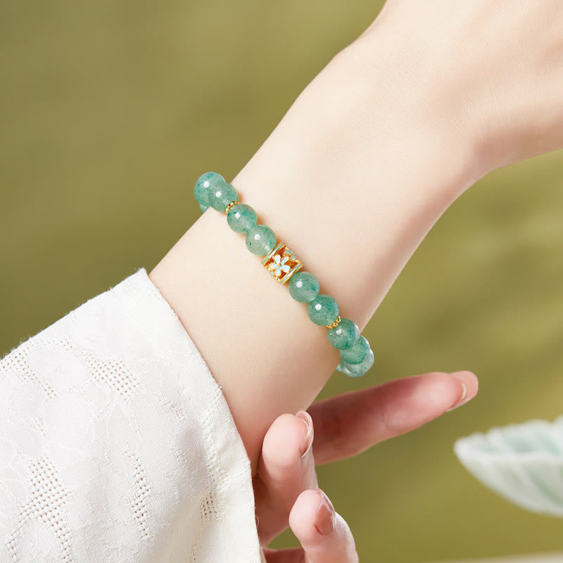 Bracciale Buddha Stones in argento sterling 925 con quarzo fragola verde e fiore calmo - image 3