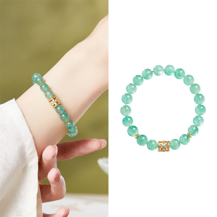 Bracciale Buddha Stones in argento sterling 925 con quarzo fragola verde e fiore calmo - image 8