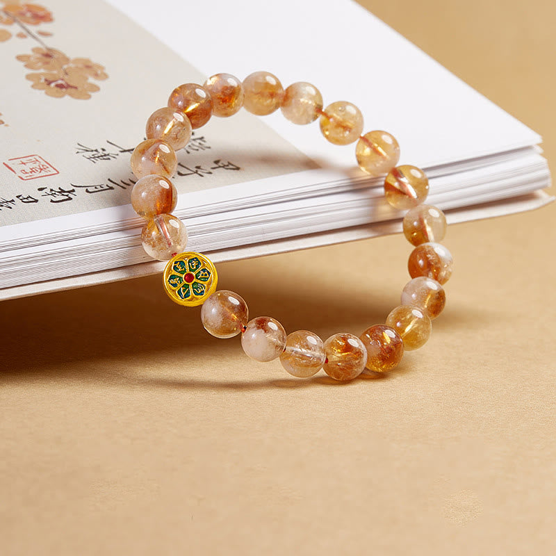 Bracciale di protezione Om Mani Padme Hum in argento sterling 999 con Buddha Stones e citrino - image 1