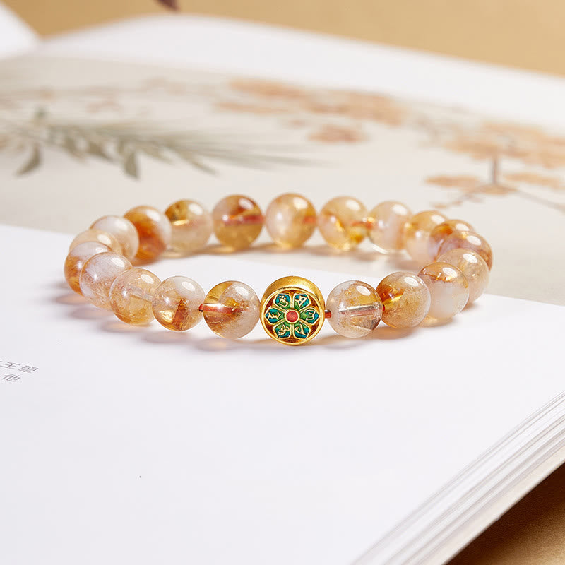 Bracciale di protezione Om Mani Padme Hum in argento sterling 999 con Buddha Stones e citrino - Citrino (circonferenza del polso: 17-19 cm) - image 0