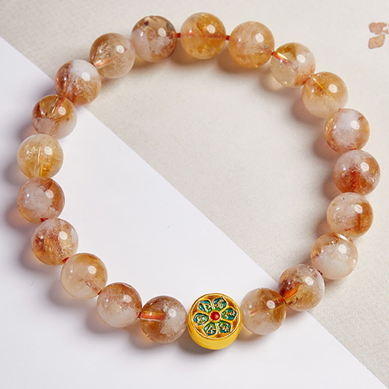 Bracciale di protezione Om Mani Padme Hum in argento sterling 999 con Buddha Stones e citrino - image 2