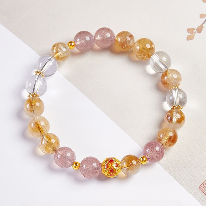Bracciale di protezione in argento sterling 999 con quarzo citrino e cristallo bianco di fragola Buddha Stones - image 2