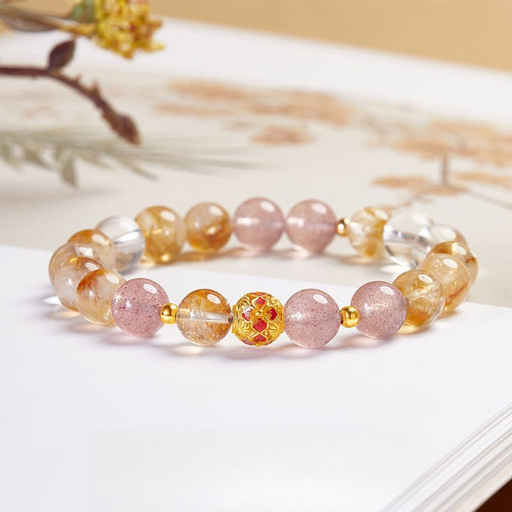Bracciale di protezione in argento sterling 999 con quarzo citrino e cristallo bianco di fragola Buddha Stones - Citrino (circonferenza del polso: 17-19 cm) - image 0