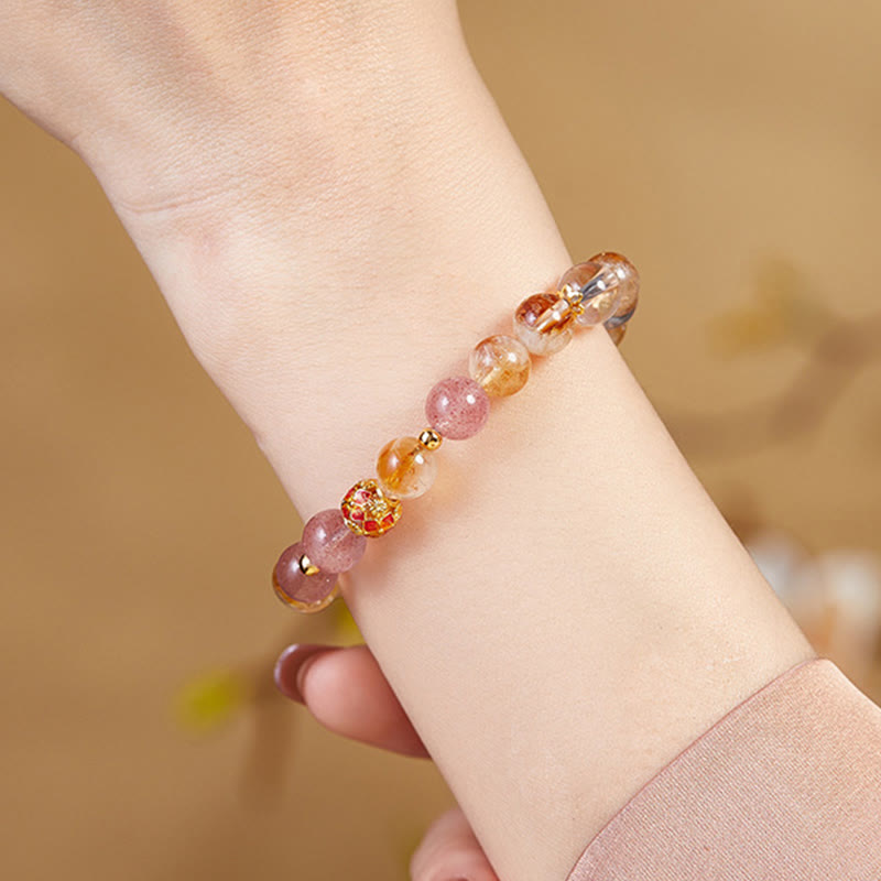 Bracciale di protezione in argento sterling 999 con quarzo citrino e cristallo bianco di fragola Buddha Stones - image 4