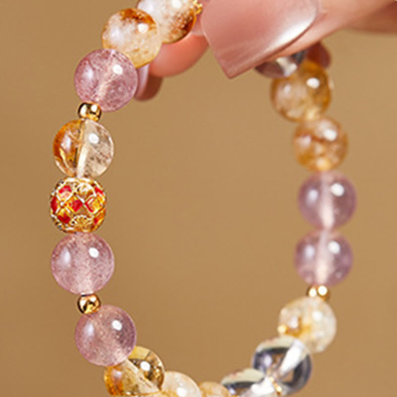 Bracciale di protezione in argento sterling 999 con quarzo citrino e cristallo bianco di fragola Buddha Stones - image 3