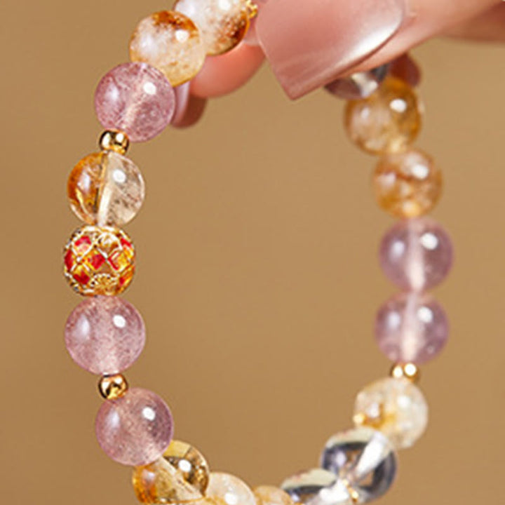 Bracciale di protezione in argento sterling 999 con quarzo citrino e cristallo bianco di fragola Buddha Stones - image 3