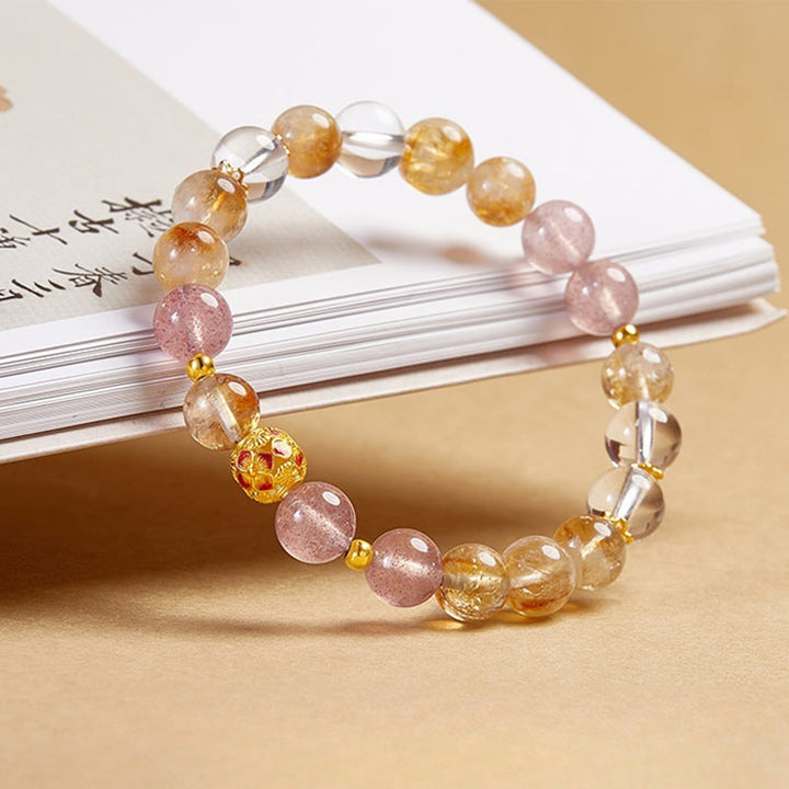 Bracciale di protezione in argento sterling 999 con quarzo citrino e cristallo bianco di fragola Buddha Stones - image 1