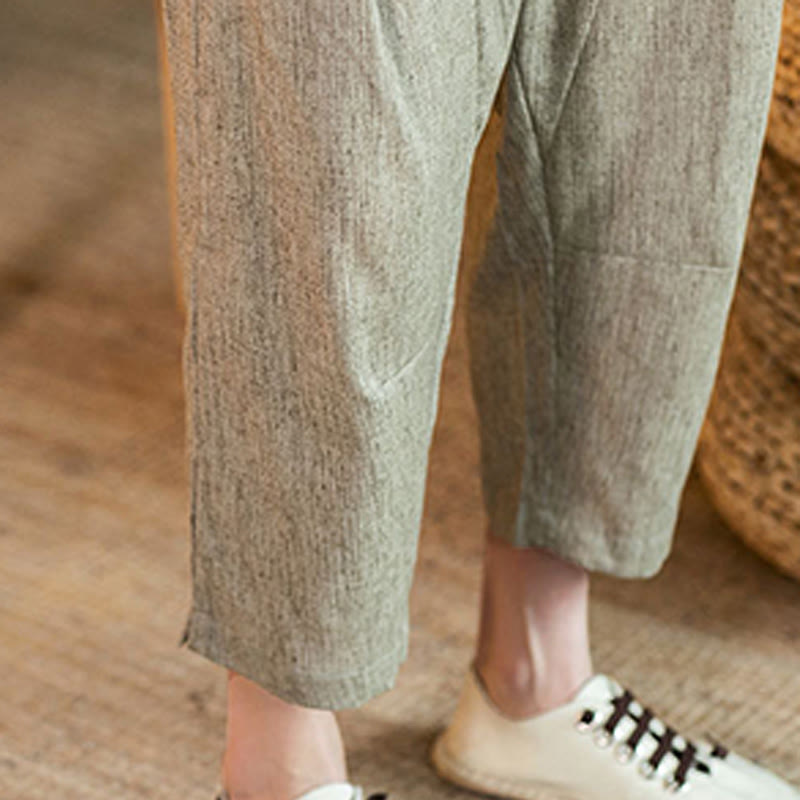 Pantaloni da uomo in cotone e lino con elastico in vita, casual, tinta unita, con coulisse e tasche, modello Buddha Stones - image 11