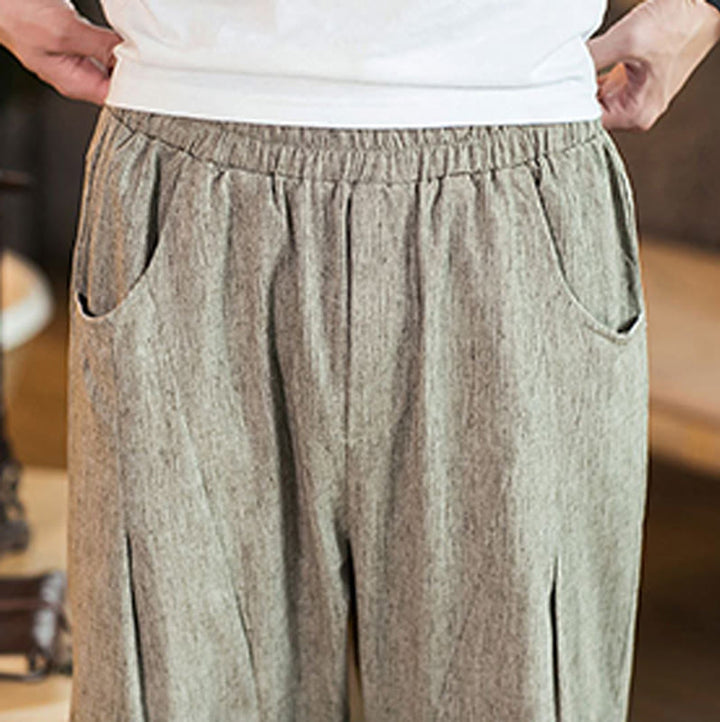 Pantaloni da uomo in cotone e lino con elastico in vita, casual, tinta unita, con coulisse e tasche, modello Buddha Stones - image 8