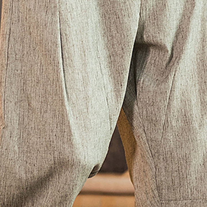 Pantaloni da uomo in cotone e lino con elastico in vita, casual, tinta unita, con coulisse e tasche, modello Buddha Stones - image 16