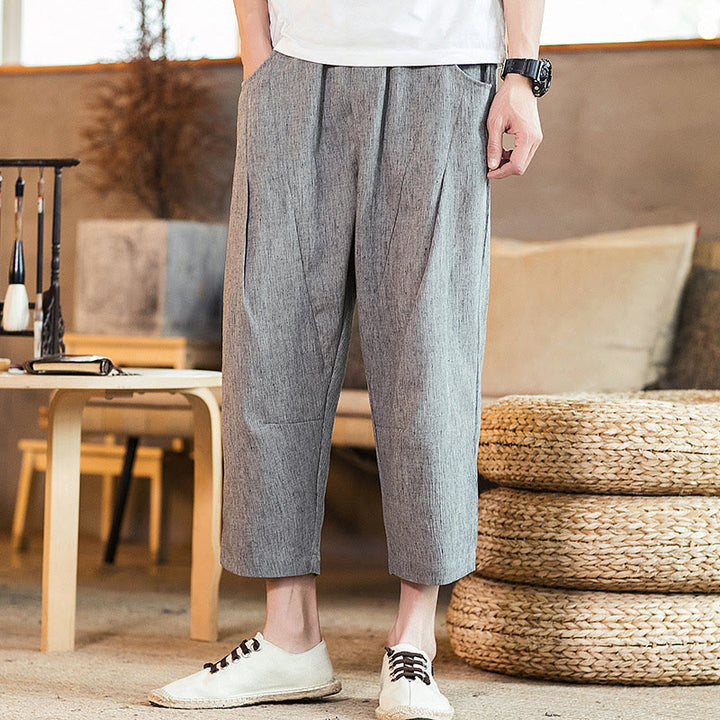 Pantaloni da uomo in cotone e lino con elastico in vita, casual, tinta unita, con coulisse e tasche, modello Buddha Stones - Grigio scuro - US/UK/AU46, EU56 (5XL) - image 19