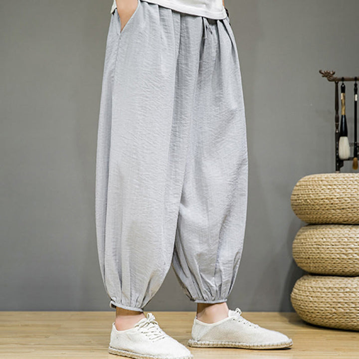 Pantaloni harem da uomo in cotone con coulisse, lunghezza caviglia , Buddha Stones Summer Plain, con tasche - image 12