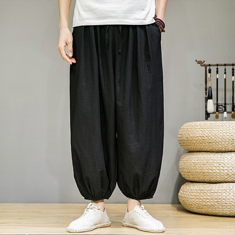 Pantaloni harem da uomo in cotone con coulisse, lunghezza caviglia , Buddha Stones Summer Plain, con tasche - image 24