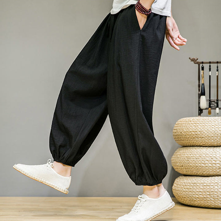 Pantaloni harem da uomo in cotone con coulisse, lunghezza caviglia , Buddha Stones Summer Plain, con tasche - image 28