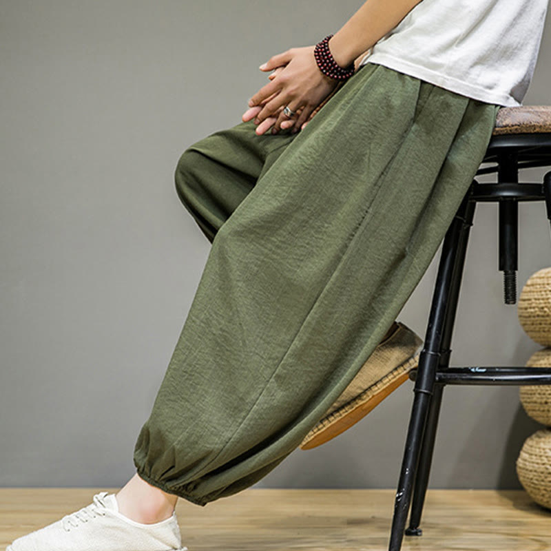Pantaloni harem da uomo in cotone con coulisse, lunghezza caviglia , Buddha Stones Summer Plain, con tasche - image 37