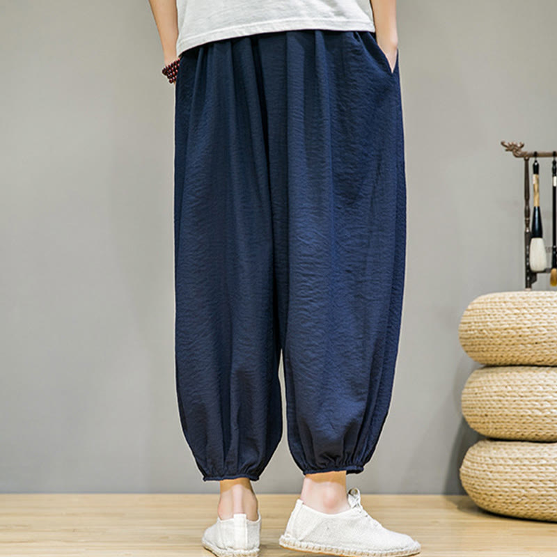 Pantaloni harem da uomo in cotone con coulisse, lunghezza caviglia , Buddha Stones Summer Plain, con tasche - image 2