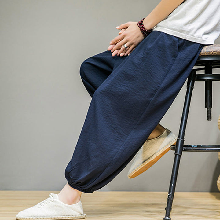 Pantaloni harem da uomo in cotone con coulisse, lunghezza caviglia , Buddha Stones Summer Plain, con tasche - image 7