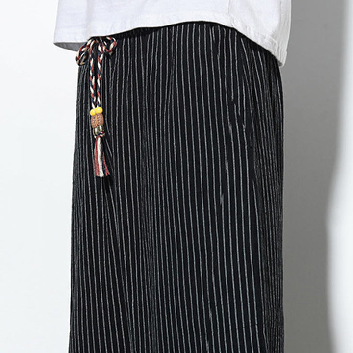 Pantaloni harem da uomo in cotone e lino con coulisse, lunghezza 7-8, con tasche, motivo a strisce estive Buddha Stones - image 20