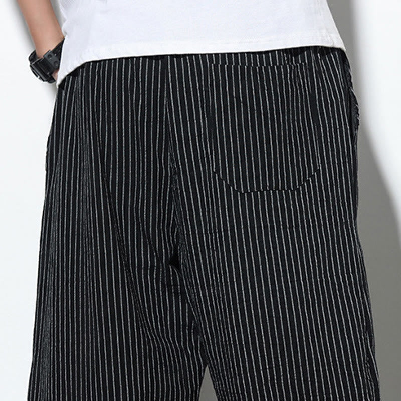 Pantaloni harem da uomo in cotone e lino con coulisse, lunghezza 7-8, con tasche, motivo a strisce estive Buddha Stones - image 19