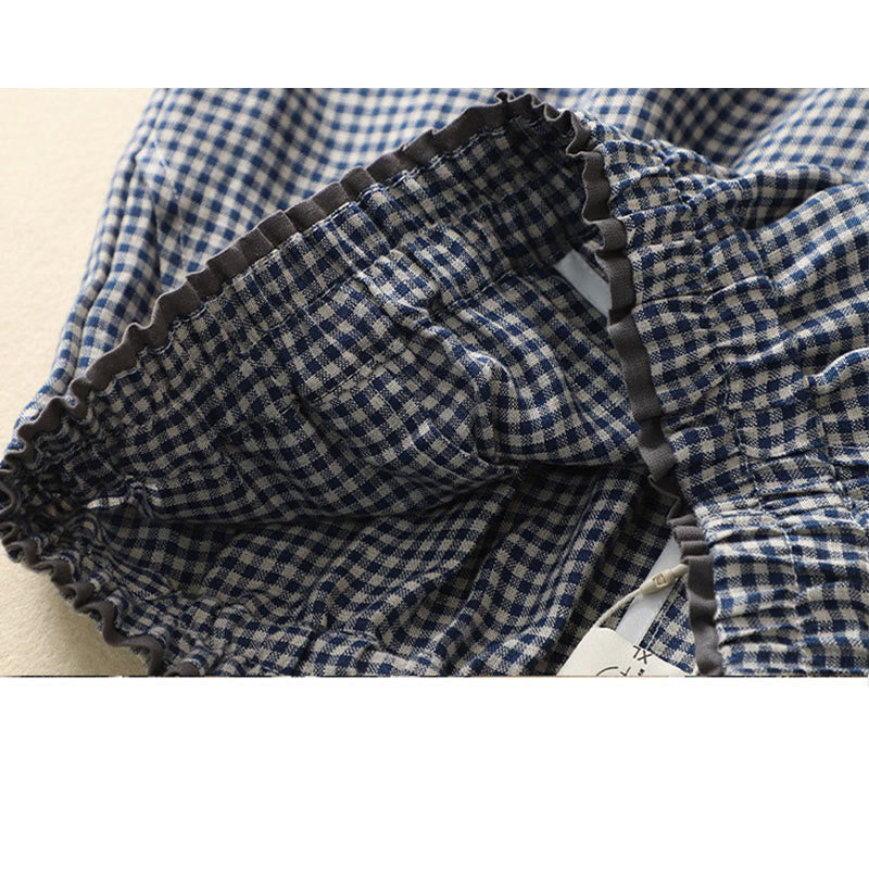 Pantaloni da donna in lino e cotone a gamba larga con tasche, modello casual a quadri Buddha Stones Commute, lunghezza 7-8 - image 8