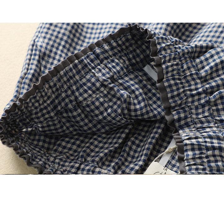 Pantaloni da donna in lino e cotone a gamba larga con tasche, modello casual a quadri Buddha Stones Commute, lunghezza 7-8 - image 8