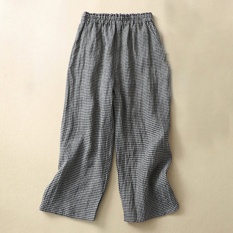 Pantaloni da donna in lino e cotone a gamba larga con tasche, modello casual a quadri Buddha Stones Commute, lunghezza 7-8 - Nero - US8-10, UK/AU12-14, EU40-42 (2XL) - image 9
