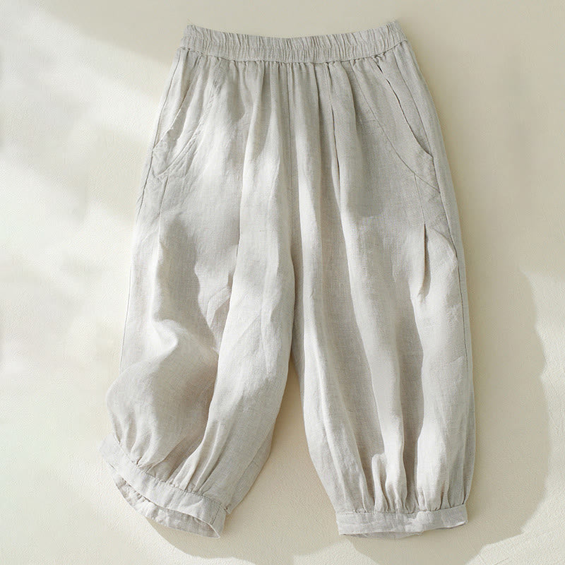 Pantaloni harem da donna a vita alta Buddha Stones Commute Pure Color con tasche - Biancheria - US8-10, UK/AU12-14, EU40-42 (2XL) - image 8