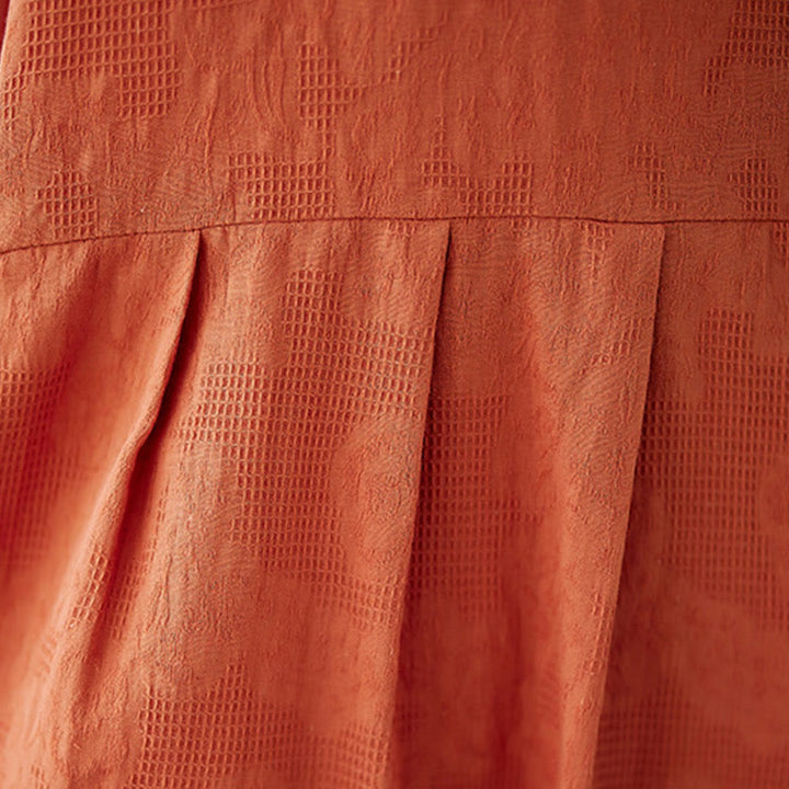 Abito midi in cotone e lino con maniche corte e sbuffo, casual, tinta unita, in jacquard, con scollo a giro Buddha Stones - image 10