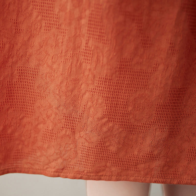 Abito midi in cotone e lino con maniche corte e sbuffo, casual, tinta unita, in jacquard, con scollo a giro Buddha Stones - image 8