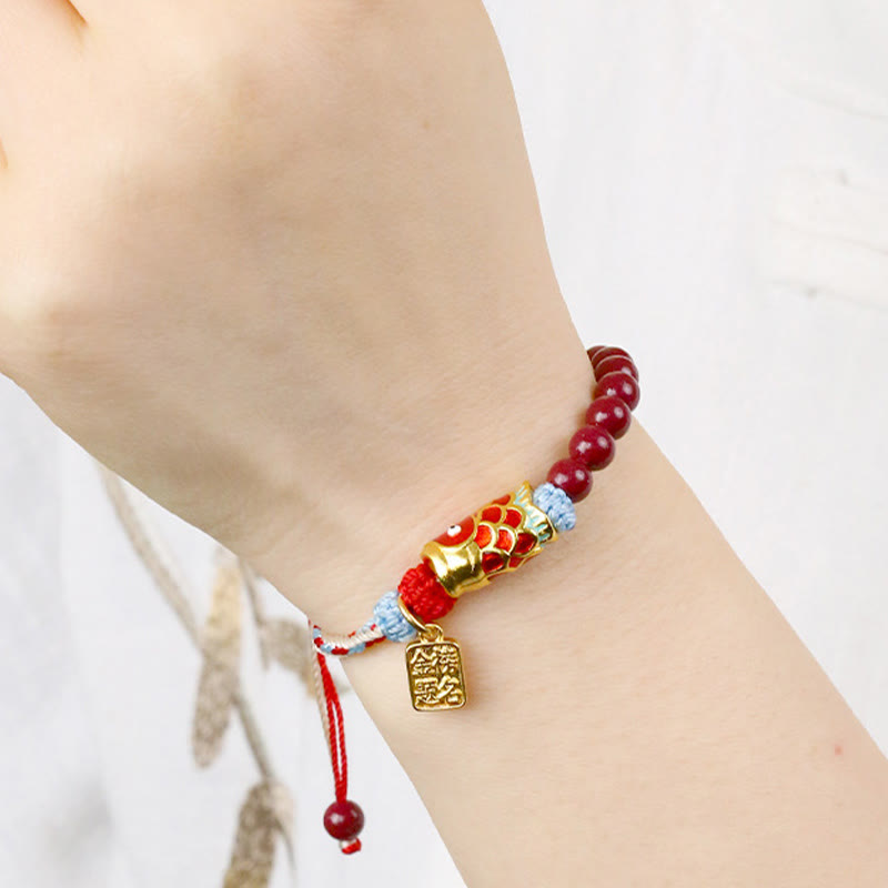 Braccialetto di benedizione con Buddha Stones, pesce koi portafortuna