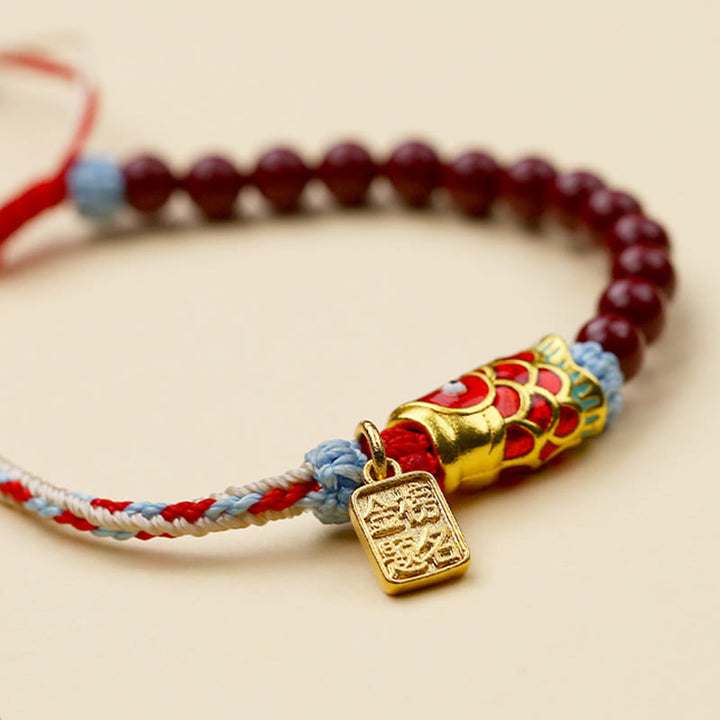Braccialetto di benedizione con Buddha Stones, pesce koi portafortuna