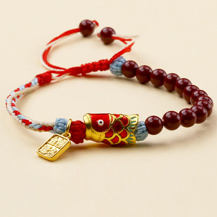 Braccialetto di benedizione con Buddha Stones, pesce koi portafortuna